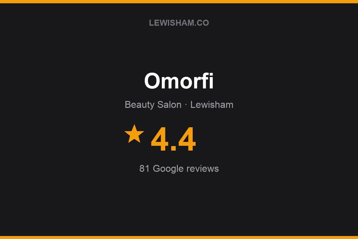 Branded Lewisham.co rating card for Omorfi: 4.4 stars, 81 Google reviews