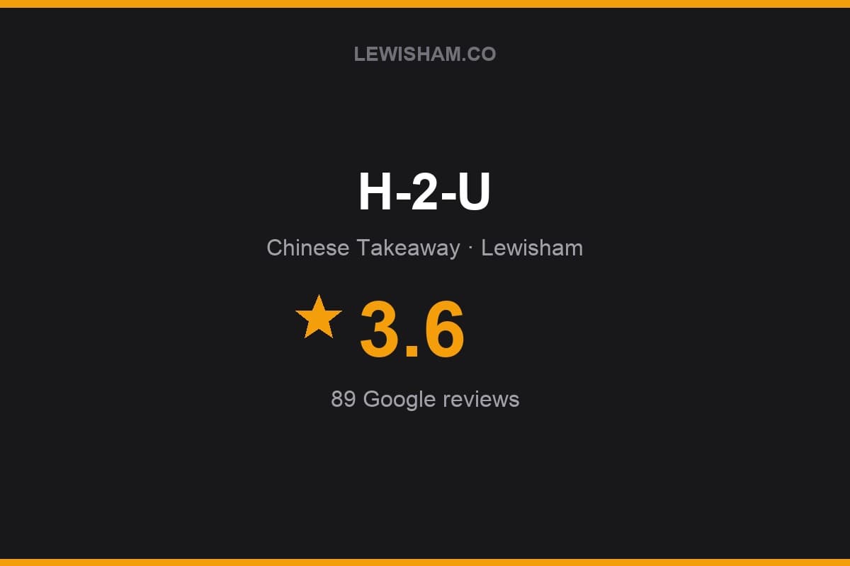 Branded Lewisham.co rating card for H-2-U: 3.6 stars, 89 Google reviews