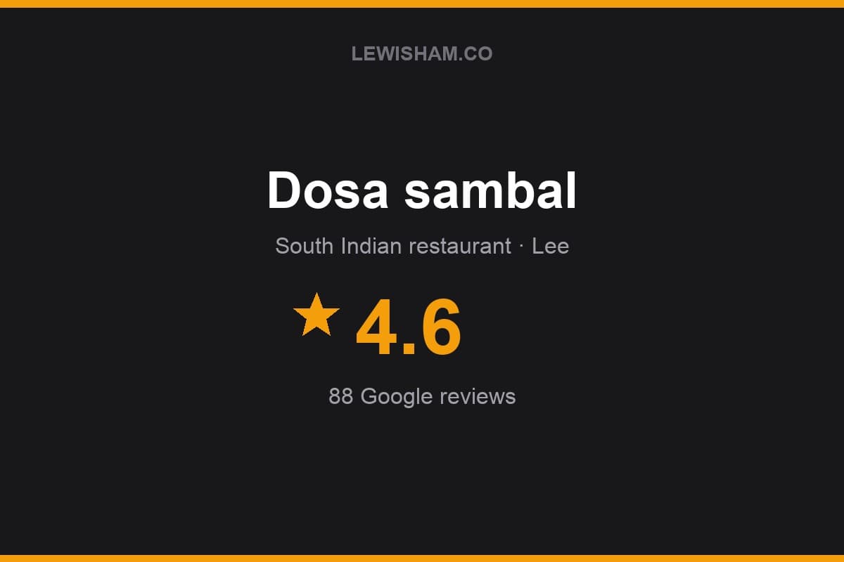 Branded Lewisham.co rating card for Dosa sambal: 4.6 stars, 88 Google reviews