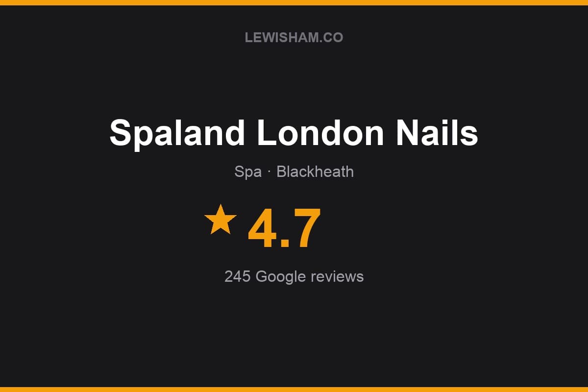 Branded Lewisham.co rating card for Spaland London Nails: 4.7 stars, 245 Google reviews